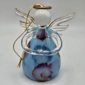 VINTAGE Russ Berrie Angels of Love Blue Glass Angel Holiday Ornament